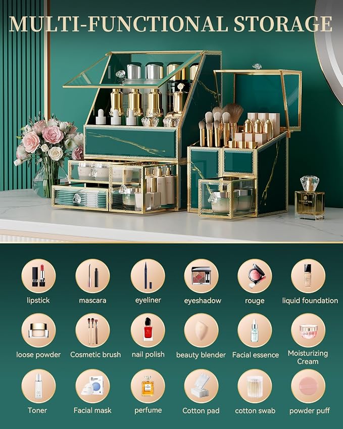Makeup Organizer Green– Large Vanity Organizer - Image 3