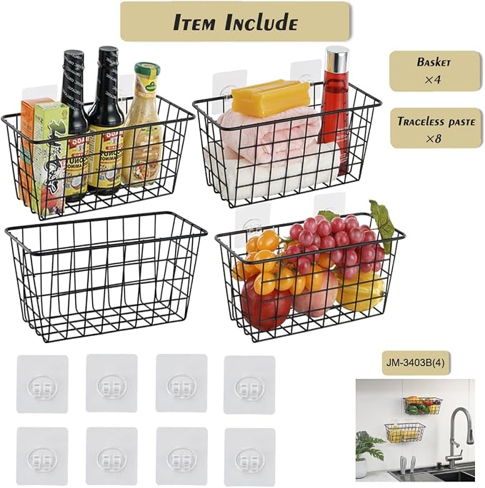 JUNCHU CHERRY 4 Pack Hanging Sorage Basket, Bathroom Basket, Household Goods - Image 3