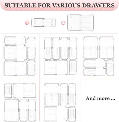 DILIBRA 12 Pcs Clear Extendable Drawer Organizer, Adjustable Drawer Storage - Image 7