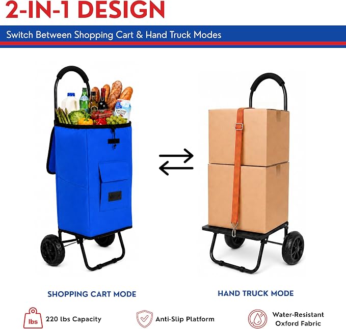 Shopping Cart, Super Loading Grocery Trolley, 220 lbs Capacity, Foldable Cart - Image 4