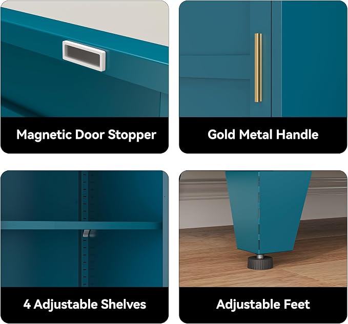 COFaR 67" Metal Narrow Storage Cabinet, Peacock Blue Slim Storage Cabinet - Image 6