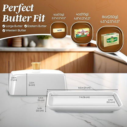 Flexzion Ceramic White European Butter Dish - Image 8