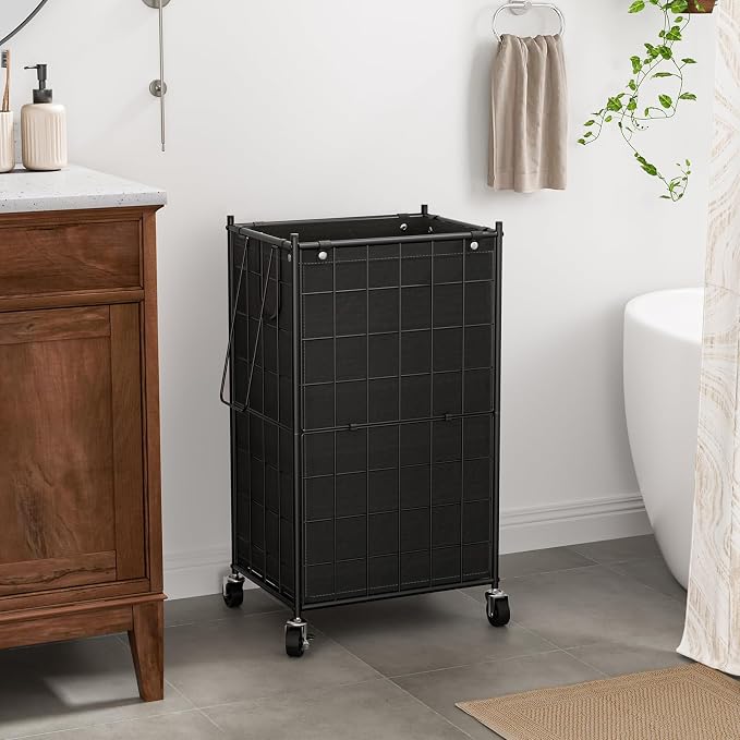 WOWLIVE Laundry Hamper with Wheels, Metal Wire Frame Rolling Laundry Basket - Image 2