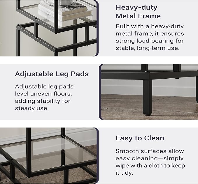 4 Cube Glass Shelf, 4-Tier Bookshelf, Display Shelf Rack, Metal Storage Rack - Image 5