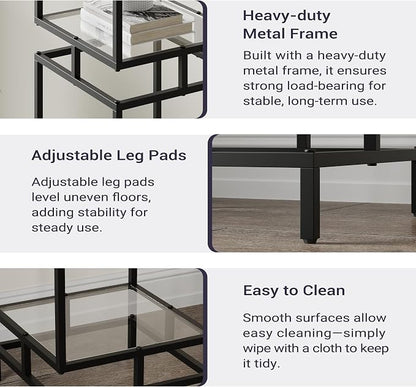 4 Cube Glass Shelf, 4-Tier Bookshelf, Display Shelf Rack, Metal Storage Rack - Image 5