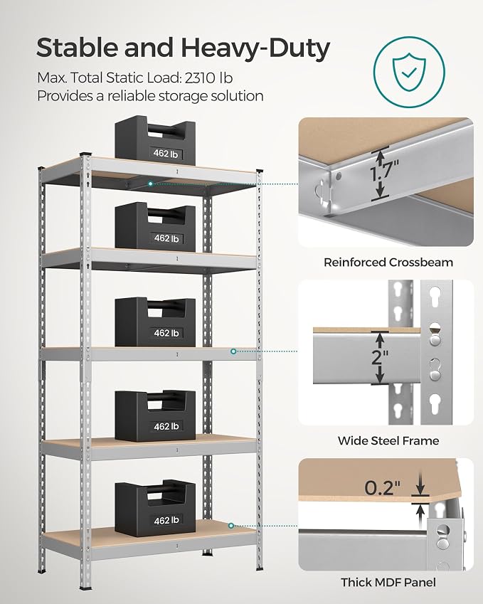 SONGMICS 5-Tier Storage Shelves, Load 2310 lb, Garage Storage, Boltless Assembly - Image 4