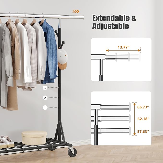 Garment Rack Load 530lbs, Heavy Duty Rolling Clothes Rack - Image 4