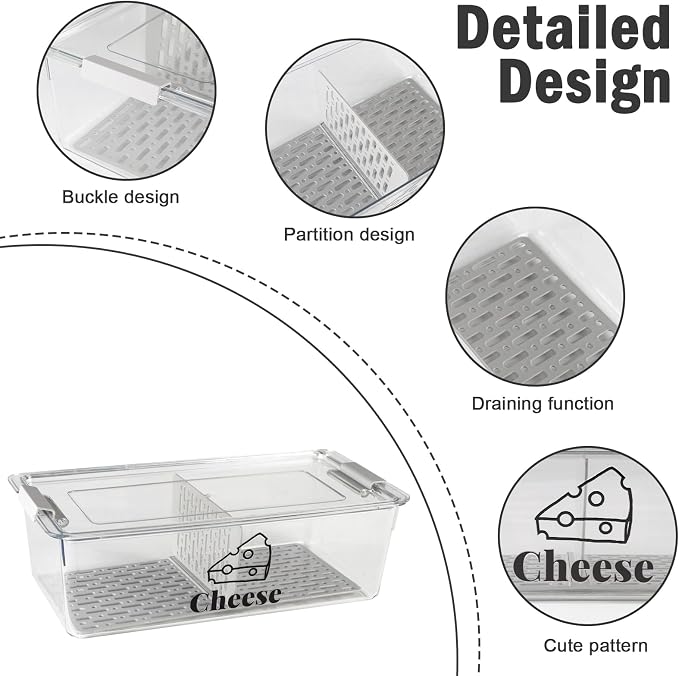 Cheese Container Airtight with Draining Basket Cream Block Cheese Sliced - Image 2