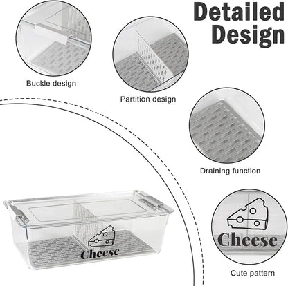 Cheese Container Airtight with Draining Basket Cream Block Cheese Sliced - Image 2