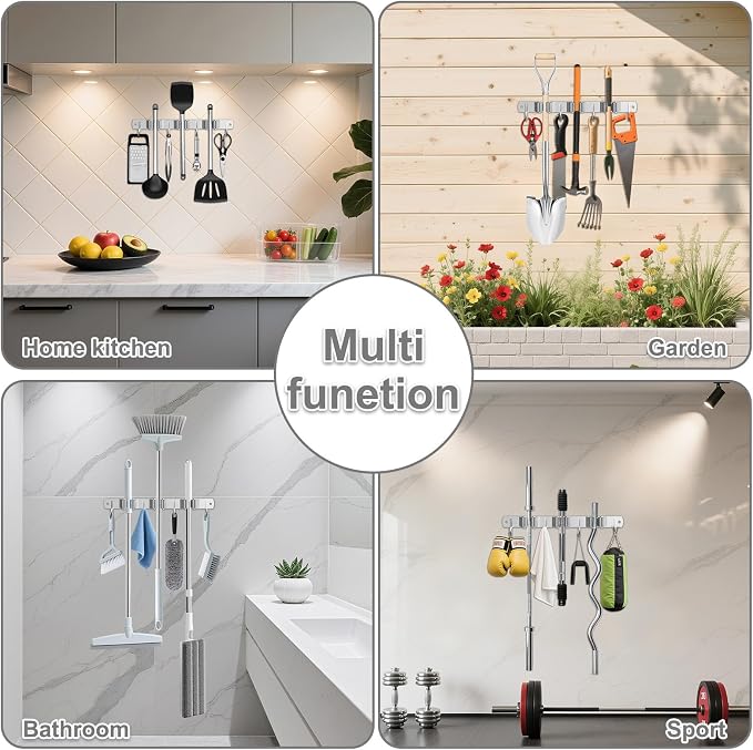Broom Holder Wall Mount, Broom Organizer Wall Mount Stainless Steel Broom and - Image 5