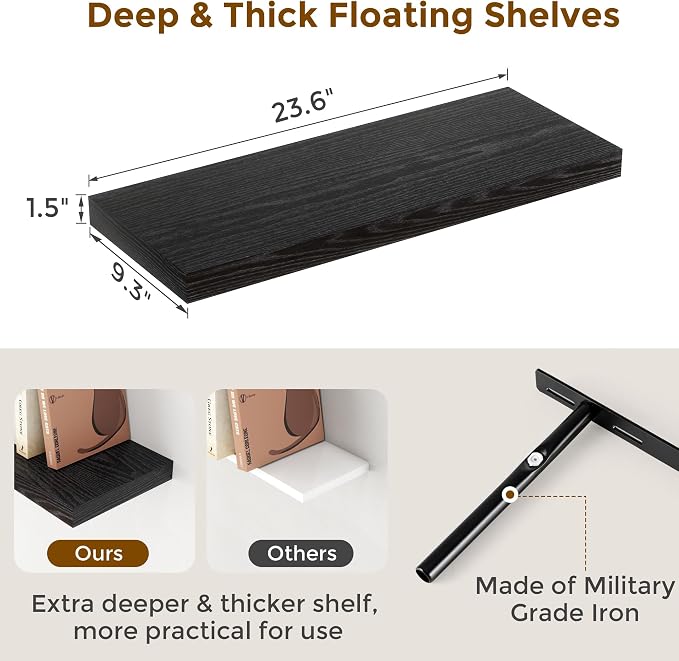 Black Floating Shelves 24 Inch Long 2 Pack - Image 3