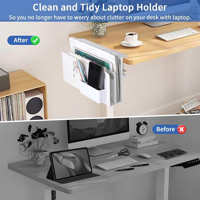 LUKETURE Desk Side Storage, 2 Tier Under Desk Laptop Mount - Image 4