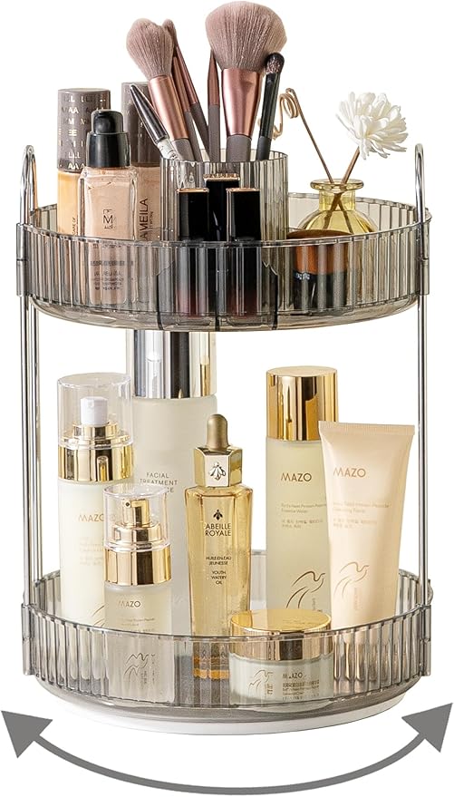 360 Rotating Makeup Organizer, 2 Tier Large Capacity Make Up Organizers and by Asayuee