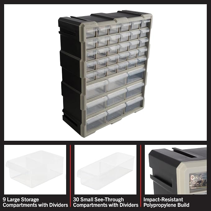 Stalwart 39-Drawer Plastic Small Parts Organizer, or Wall Storage Drawers - Image 3
