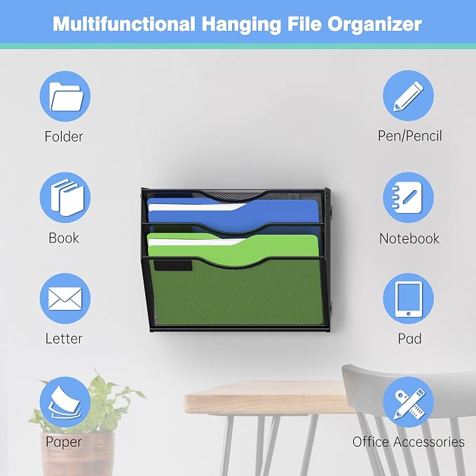 Kuntine.B Wall File Organizer Office Hanging Magazine Holder Wall File Organizer - Image 4
