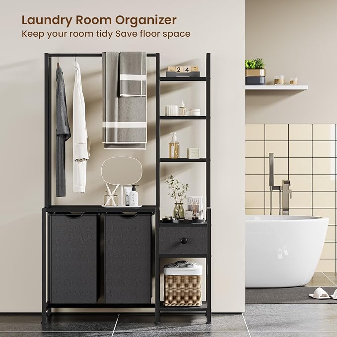 Laundry Hamper with Shelf, 5 Tiers Tall Laundry Basket Sorter with 2 Pull-Out - Image 6