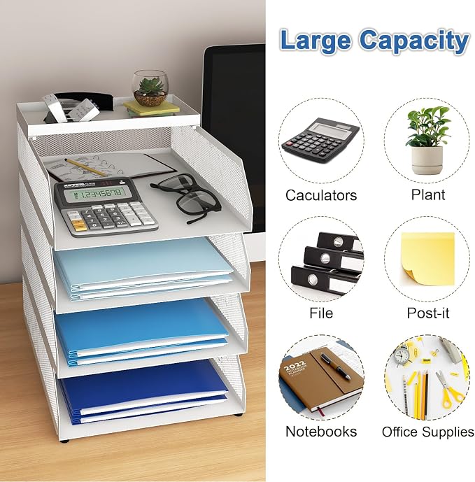Natwind 4-Tier Stackable Metal Mesh Desk Paper Tray Organizer, Letter Tray - Image 4