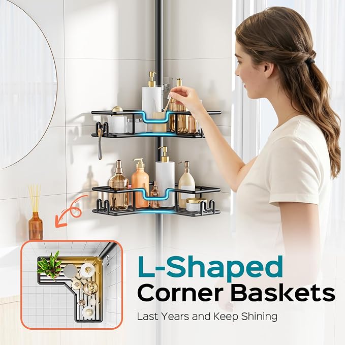 HAMITOR Shower Caddy Tension Pole: 4-Tier Adjustable Corner Bathroom Organizer - Image 3