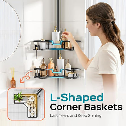 HAMITOR Shower Caddy Tension Pole: 4-Tier Adjustable Corner Bathroom Organizer - Image 3