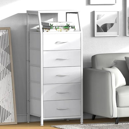 5 Drawers White Tall Fabric Dresser - Image 2