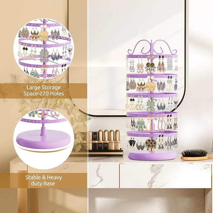 MODOWEY Rotating Earring Holder Organizer Stand, 5 Tiers Metal Tree, - Image 5
