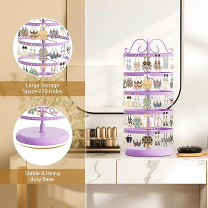 MODOWEY Rotating Earring Holder Organizer Stand, 5 Tiers Metal Tree, - Image 5