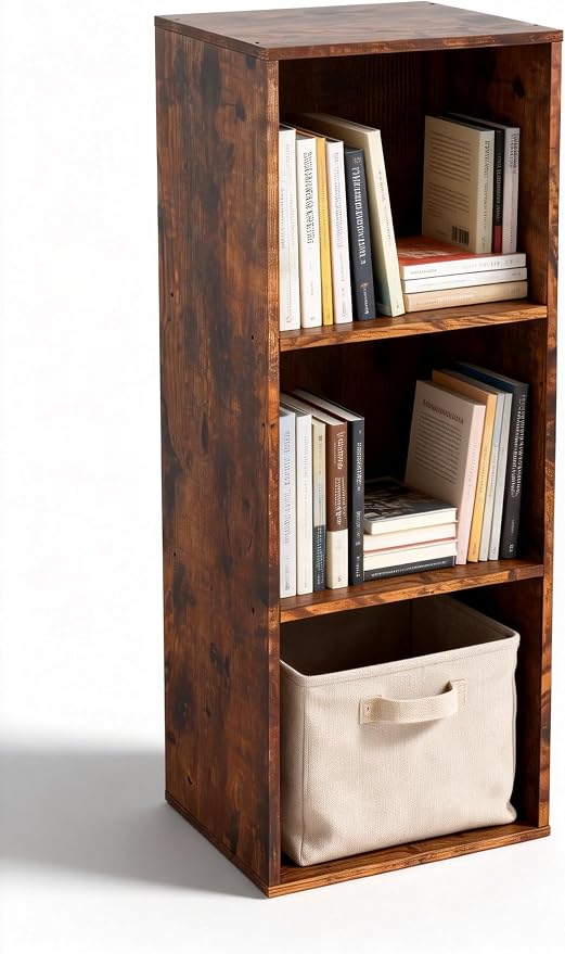 Cube Storage Organizer, 3 Cube Retro Bookshelf, Freestanding 3 Tier Open Shelf - Image 8