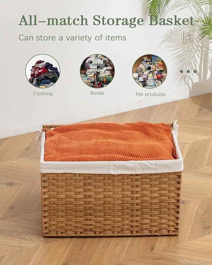 SETVSON Storage Basket with Lid Rattan Woven Storage Baskets with 2 Separate - Image 5