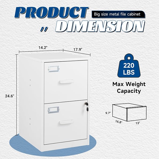 2 Drawers File Cabinet White Metal Vertical Filing Cabinets Metal Lockable - Image 3