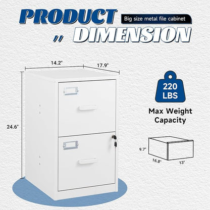 2 Drawers File Cabinet White Metal Vertical Filing Cabinets Metal Lockable - Image 3