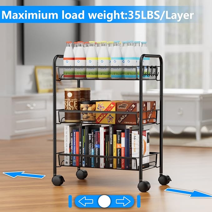 3-Tier Mesh Rolling Cart - Image 5