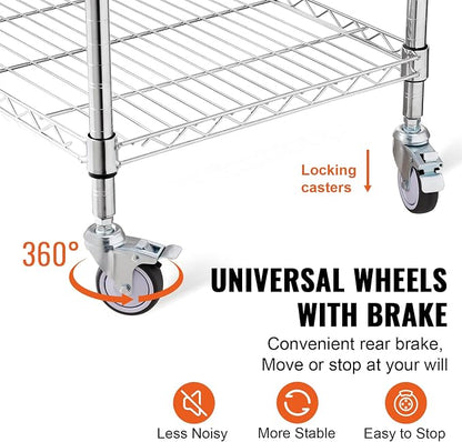 VEVOR Kitchen Utility Cart, 36.6"x20"x24" 3 Tiers Wire Rolling Cart, 470LBS - Image 5