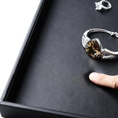 Black PU Leather Jewelry Display Flat Tray Ring Necklace Watch Organizer - Image 5