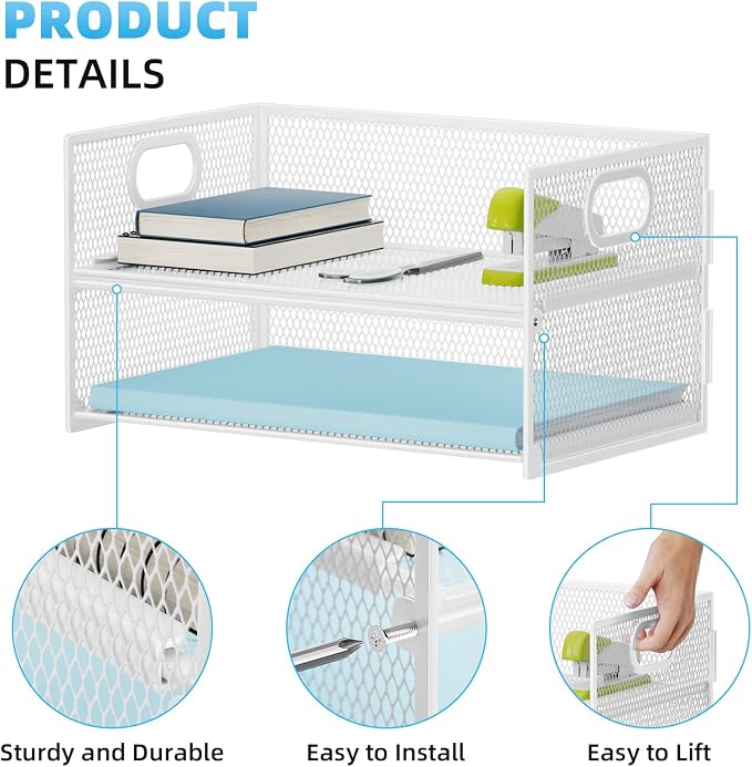 Marbrasse 2 Tier Paper Organizer Letter Tray, Mesh File Organizer - Image 2