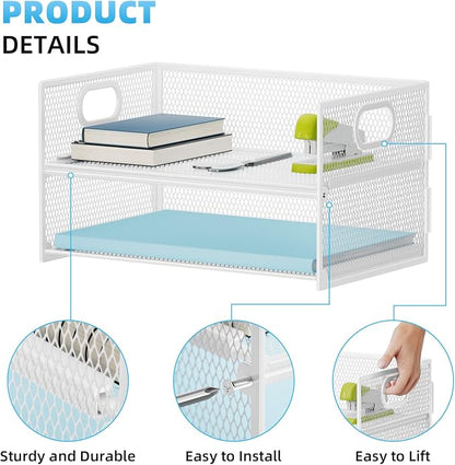 Marbrasse 2 Tier Paper Organizer Letter Tray, Mesh File Organizer - Image 2