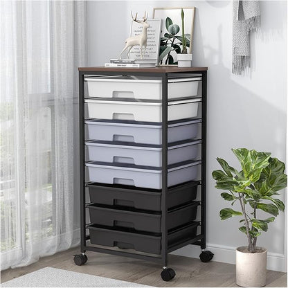 Rolling Cart with Drawers, Utility Cart With 8 Drawers and Wooden Tabletop by SYKIARIOL