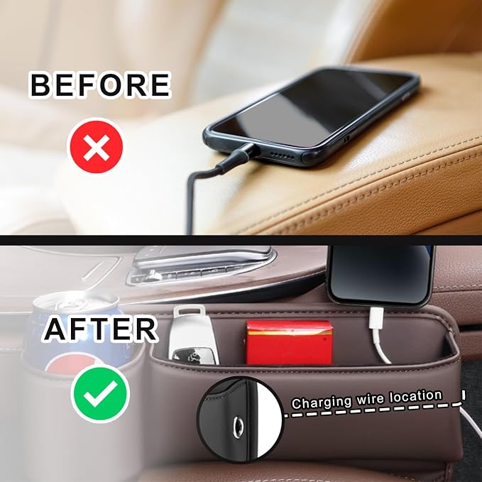 2-Pack Car Leather Cup Holder Gap Bag, Adjustable Car Seat Gap Storage Box - Image 5