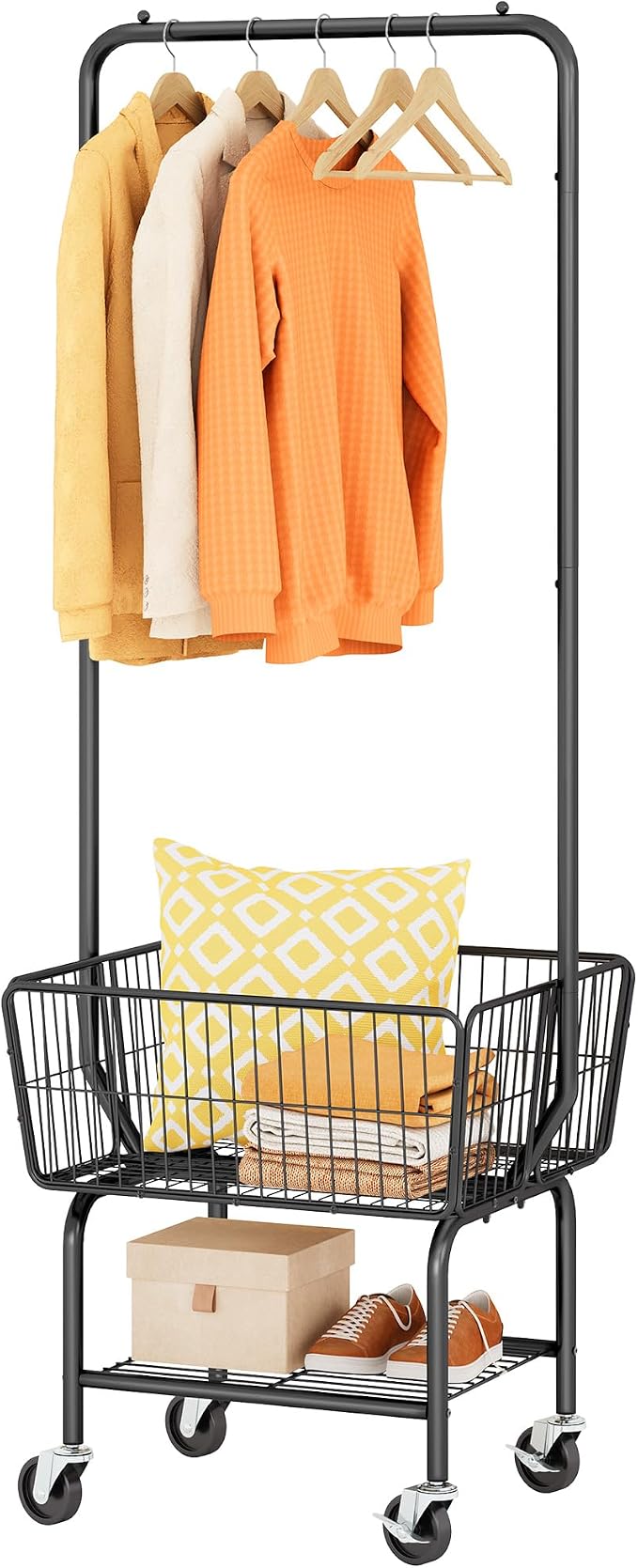 Tajsoon Laundry Cart with Hanging Rack, Metal Laundry Basket with Wheels by Tajsoon