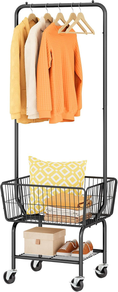 Tajsoon Laundry Cart with Hanging Rack, Metal Laundry Basket with Wheels by Tajsoon