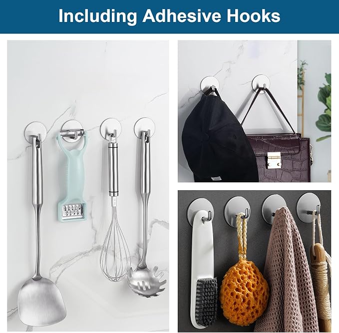 Diesisa Razor Holder for Shower + Adhesive Wall Hooks, Premium 304 Stainless - Image 3
