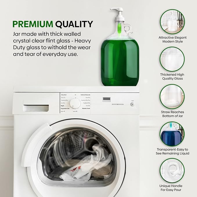 Gallon Glass Pump Dispenser Bottle, Large Jug Laundry Liquid Detergent Dispenser - Image 5