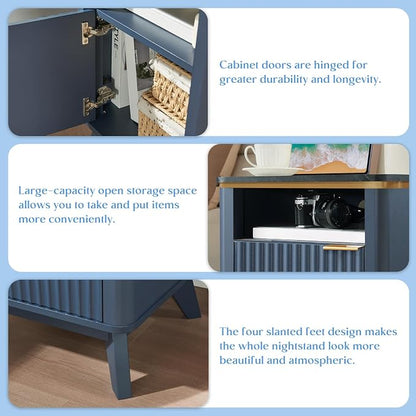 QUW Fluted Nightstands with Charging Station, Wooden Bedside Table with Faux - Image 6