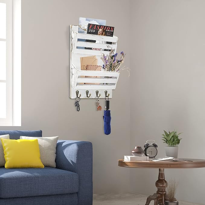 Unistyle Mail Holder with Key Hooks Mail Organizer Wall Mount Hanging Mail - Image 3