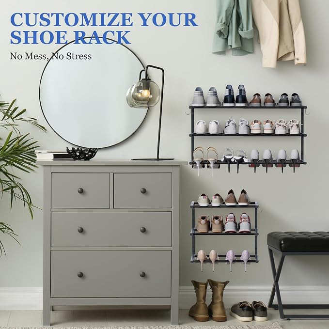 3 Pack Wall Mounted Shoe Rack, 3 Tier Hanging Shoe Rack Holds 36 Pairs - Image 3
