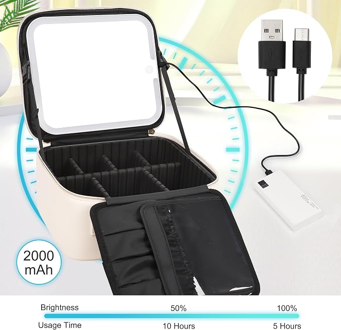 Relavel Makeup Bag with Led Mirror Travel Makeup Train Case Cosmetic Organizer - Image 6