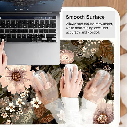 Vintage Beige Floral Mouse Pad – Large Extended Desk Mat 31.5 x 11.8 in– - Image 6
