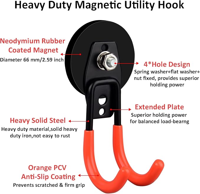 ULIBERMAGNET Garage Strong Magnetic Hooks, 4 Pack Heavy Duty Large J Hooks - Image 7