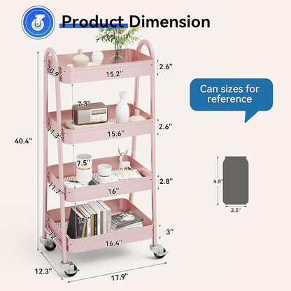 OLIXIS Metal 4 Tiers Utility Rolling Cart, Mobile Storage Shelf - Image 4