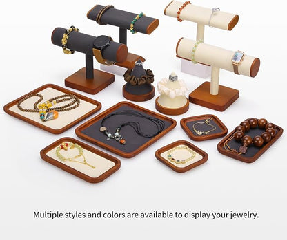 Wooden Jewelry Display Tray Rounded Rectangle Ring Showcase Stackable Elegant - Image 7