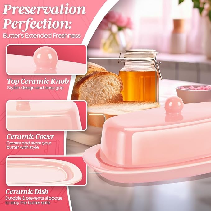 Flexzion Ceramic Pink European Butter Dish - Image 8